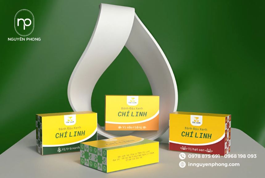 in hộp bánh đậu xanh bằng giấy ivory